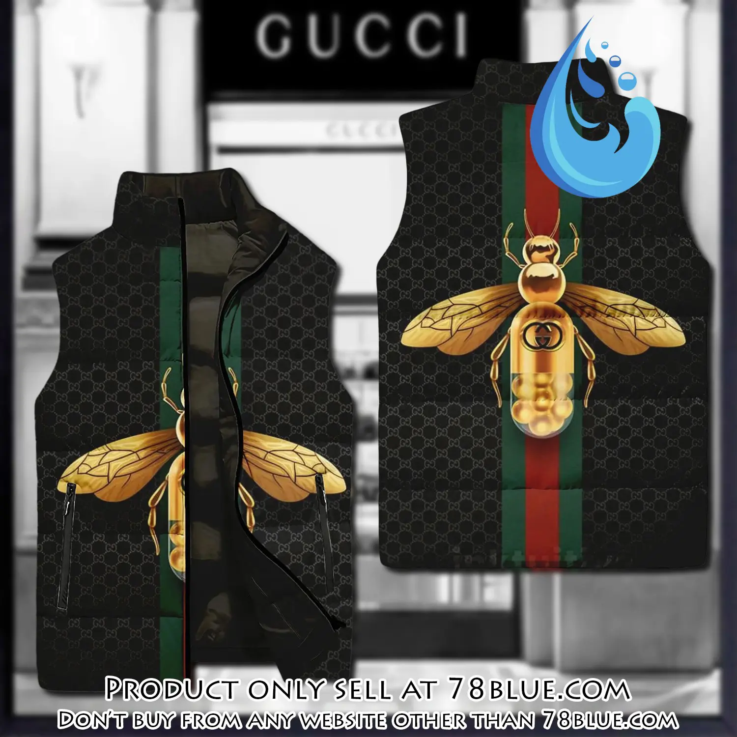 Gucci bee black luxury brand 3d sleeveless down jacket 78b1727008